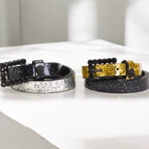 Kurt Geiger Black and Gold and Black and Silver Glitter Belts (2 pack) NWT